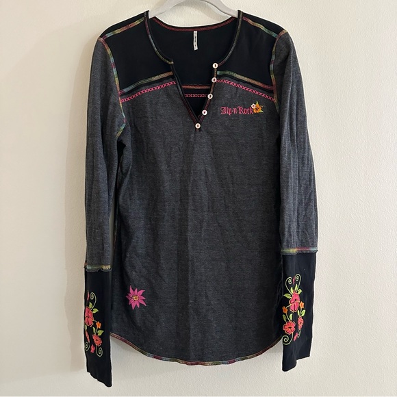 Alp N Rock Embroidered Long Sleeve Henley Top - Picture 1 of 6